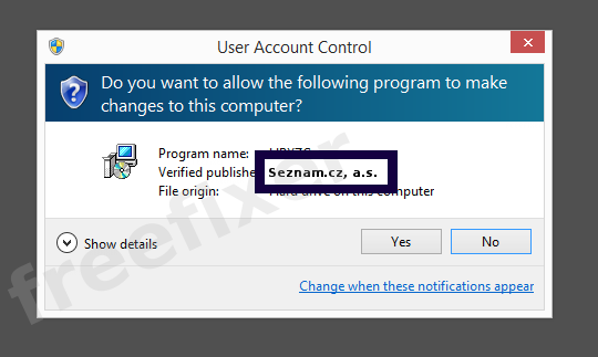 Screenshot where Seznam.cz, a.s. appears as the verified publisher in the UAC dialog